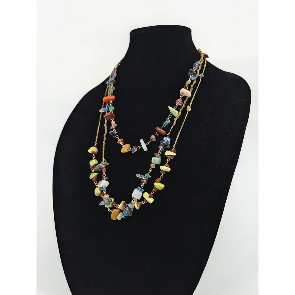 Boho Layered‎ Necklace Chunky Stones Handmade Statement Piece Coachella Festival